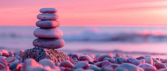 A concept of harmony and balance. Scales representing rock zen. A balance stone against the sea. - obrazy, fototapety, plakaty