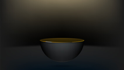 Black Half Sphere Podium With Golden Line In Dark
