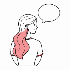 Woman Back View Speech Bubble line Drawing