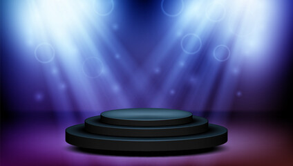 3D Round Podium With Two Spotlights In Neon Light