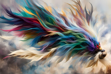 abstract colorful background with feathers, generative ai