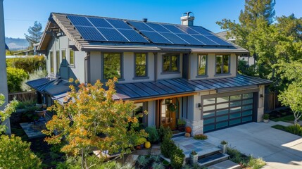 Energy-efficient home with solar panels on the roof  AI generated illustration