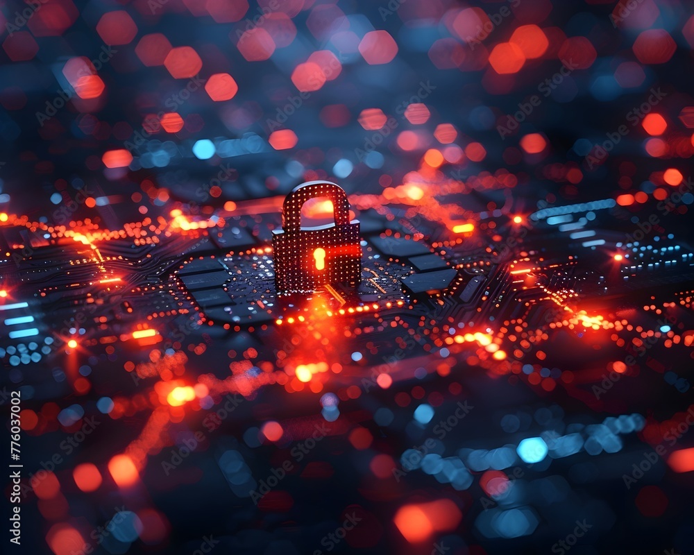Poster futuristic digital network with glowing circuitry and illumination