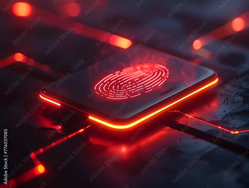 Poster biometric fingerprint scan on secure digital device the unique key to identity authentication
