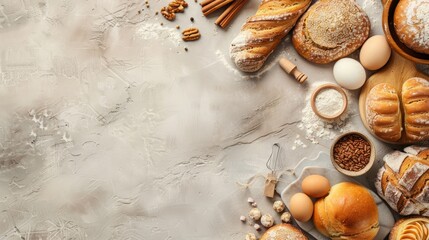 Baking Day concept design with copy space area for text featuring bread element on marble background