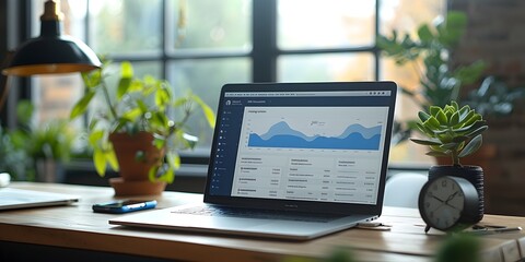 Centralized Cloud Based Dashboard Optimizing Client Interactions and Business Insights on Laptop in Modern Office Setting