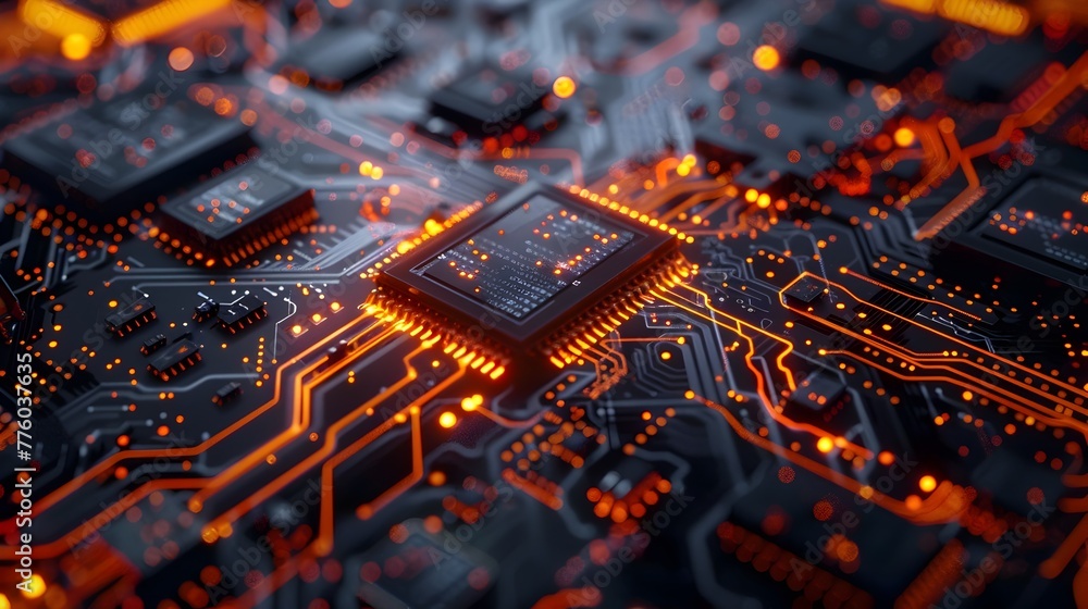 Poster intricate pathways of technology s heart a captivating circuit board close up showcasing the interco