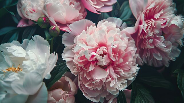 Elegant Peonies in Full Bloom, Soft Pink Petal Layers, Natural Beauty Captured. Ideal for Floral Design Themes and Romantic Settings. Nature's Artistry in Detail. AI