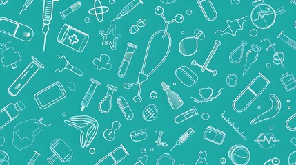Vibrant Teal Background with Assorted Medical Icons, Health Care Illustration, Simple Digital Design for Web Use or Print. Perfect for Medical Content. AI