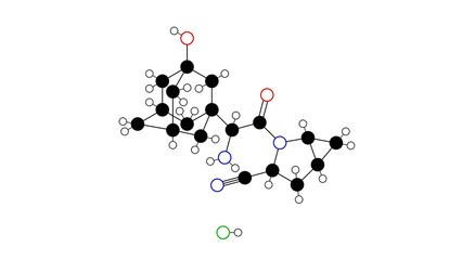 saxagliptin hydrochloride molecule, structural chemical formula, ball-and-stick model, isolated image anti-diabetic drug