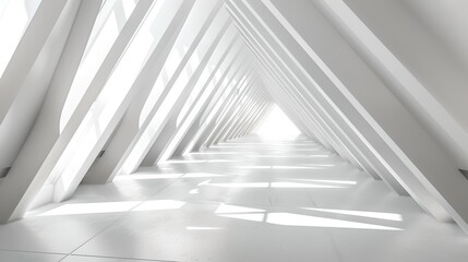 Futuristic White Corridor with Geometric Structure and Light Play. Minimalist Design, Modern Architecture Concept. Perfect for Backgrounds and Abstract Themes. AI