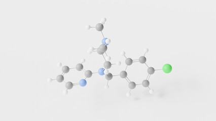 chloropyramine molecule 3d, molecular structure, ball and stick model, structural chemical formula first-generation antihistamine