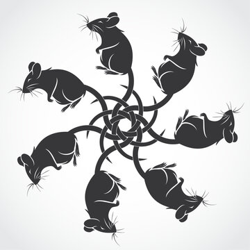 rat king, silhouette rats tied by the tail symbol, logo