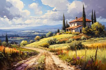 Fototapeta premium Idyllic Tuscan Countryside Painting