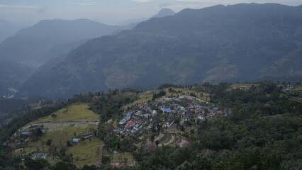 Fototapeta na wymiar panorama of the mountains, Asian village