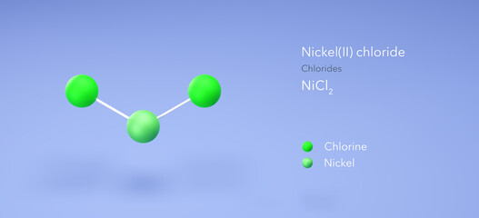 nickel(ii) chloride molecule, molecular structures, chlorides, 3d model, Structural Chemical Formula and Atoms with Color Coding