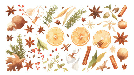 Watercolor concept with different spices for mulled