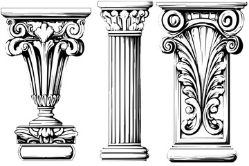 Naklejka premium Ancient Column Collection: Vintage Vector Illustrations of Roman and Greek Architecture Element.