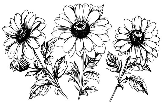 Vintage Sunflower Sketch: Hand-Drawn Vector Flower Illustration in Black and White.