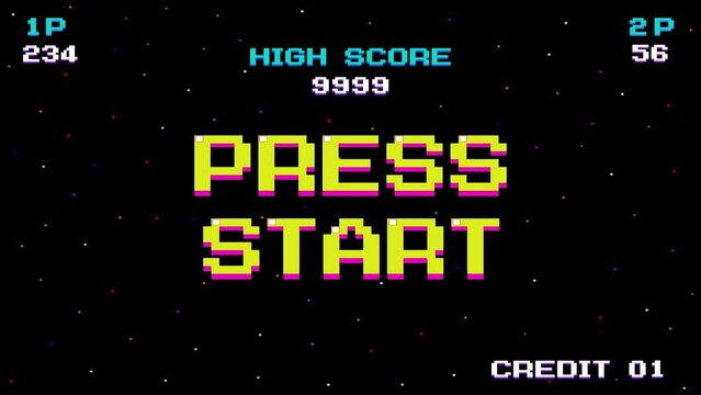 Press Start Font Design. pixel art, 8-bit, Alphabet Typography Template Text Effect. 