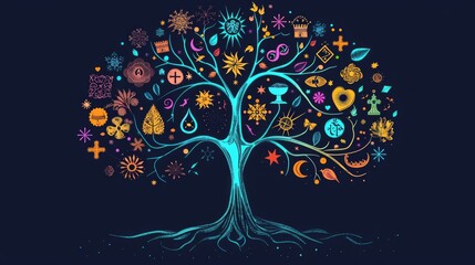 Tree of Religious Symbols Signifying Unity in Diversity