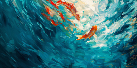 red fish in the blue water