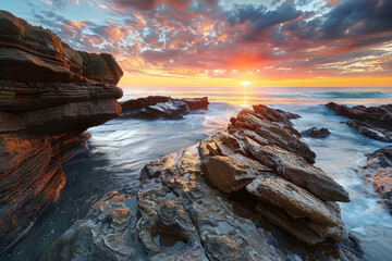 Fototapeta premium A beautiful seascape with a unique rock structure during the sunrise