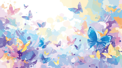 Watercolor splash background with flying butterflie