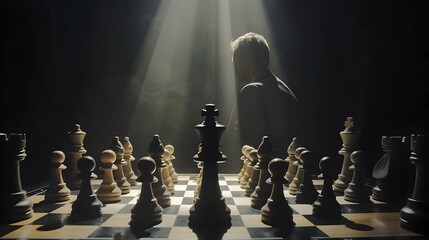Intense Chess Match in Shadows and Light:A Tactical Showdown of Intellectual Prowess