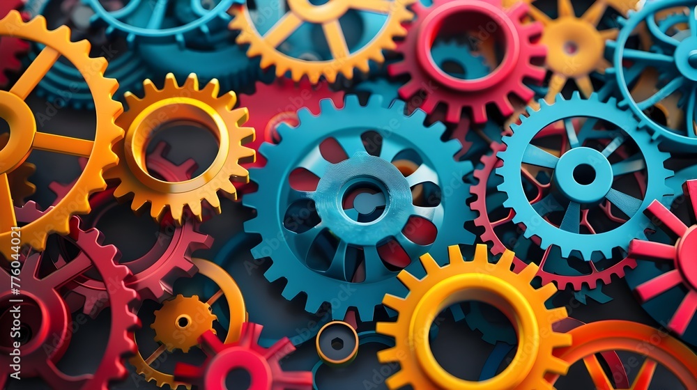 Poster vibrant cogs and gears representing creativity in mechanical design