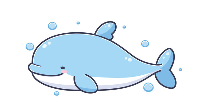 Whale line icon 2d flat cartoon vactor illustration