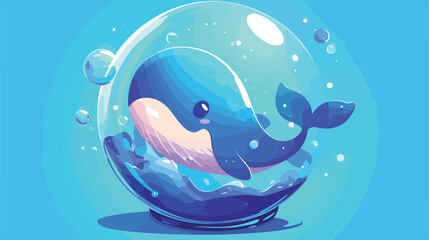 Whale spray of fishbowl vector 2d flat cartoon vact