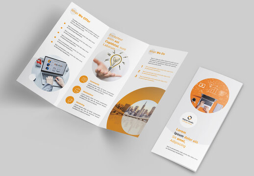 Trifold Brochure Layout with Orange Accents