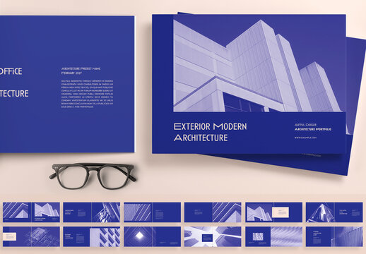 Architecture Portfolio Layout with Blue Accents