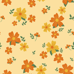 beautiful leaf flower floral retro seamless repeat pattern, This is a vintage flower daisy vector. Design for decorative, wallpaper, shirts, clothing, tablecloths, blankets, textile, textile