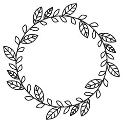 Circular Leaf Wreath Line Art Vector Illustration