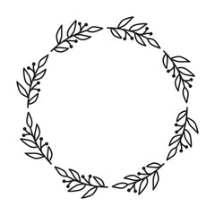 Circular Leaf Wreath Line Art Vector Illustration