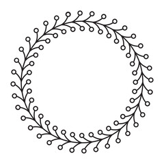 Circular Leaf Wreath Line Art Vector Illustration