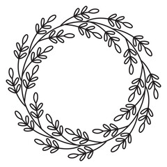 Circular Leaf Wreath Line Art Vector Illustration