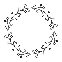 Circular Leaf Wreath Line Art Vector Illustration