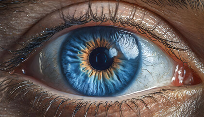 Realistic Macro View of Human Eye in Blue Color
