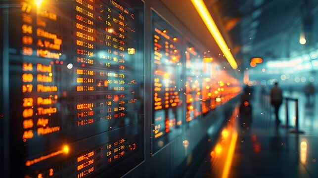 Illuminated Digital Airport Terminal Display Showcasing Flight Information and Technology