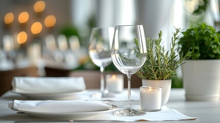 Fototapeta premium Decorating a beautiful restaurant involves carefully arranging lighting, chairs, and tables to create an inviting atmosphere.