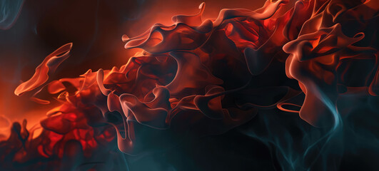 Dark abstract background consisting of red liquid smoke. - obrazy, fototapety, plakaty