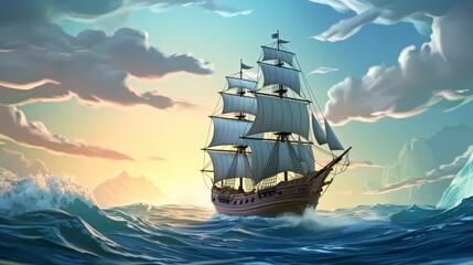 a Pirate Ship. Concept Animation, Pirate Ship, High - Seas, Adventure, Treasure Hunt - obrazy, fototapety, plakaty