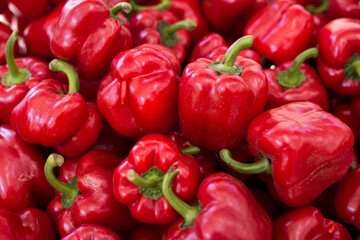 Red pepper on market counter