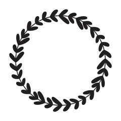 Circular Leaf Wreath Line Art Vector Illustration