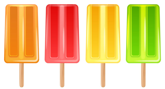 Popsicles Set with Orange, Strawberry, Mango and Lime Flavors