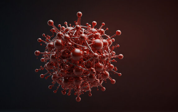 Abstract red piece of the molecule. Glowing atom symbol with electrones, Very realistic, 8k quality, hyper realistic, ultra realism