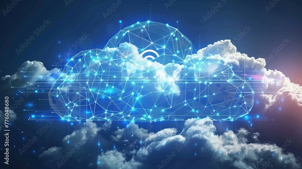 Poster global internet connection through cloud computing t ai generated illustration